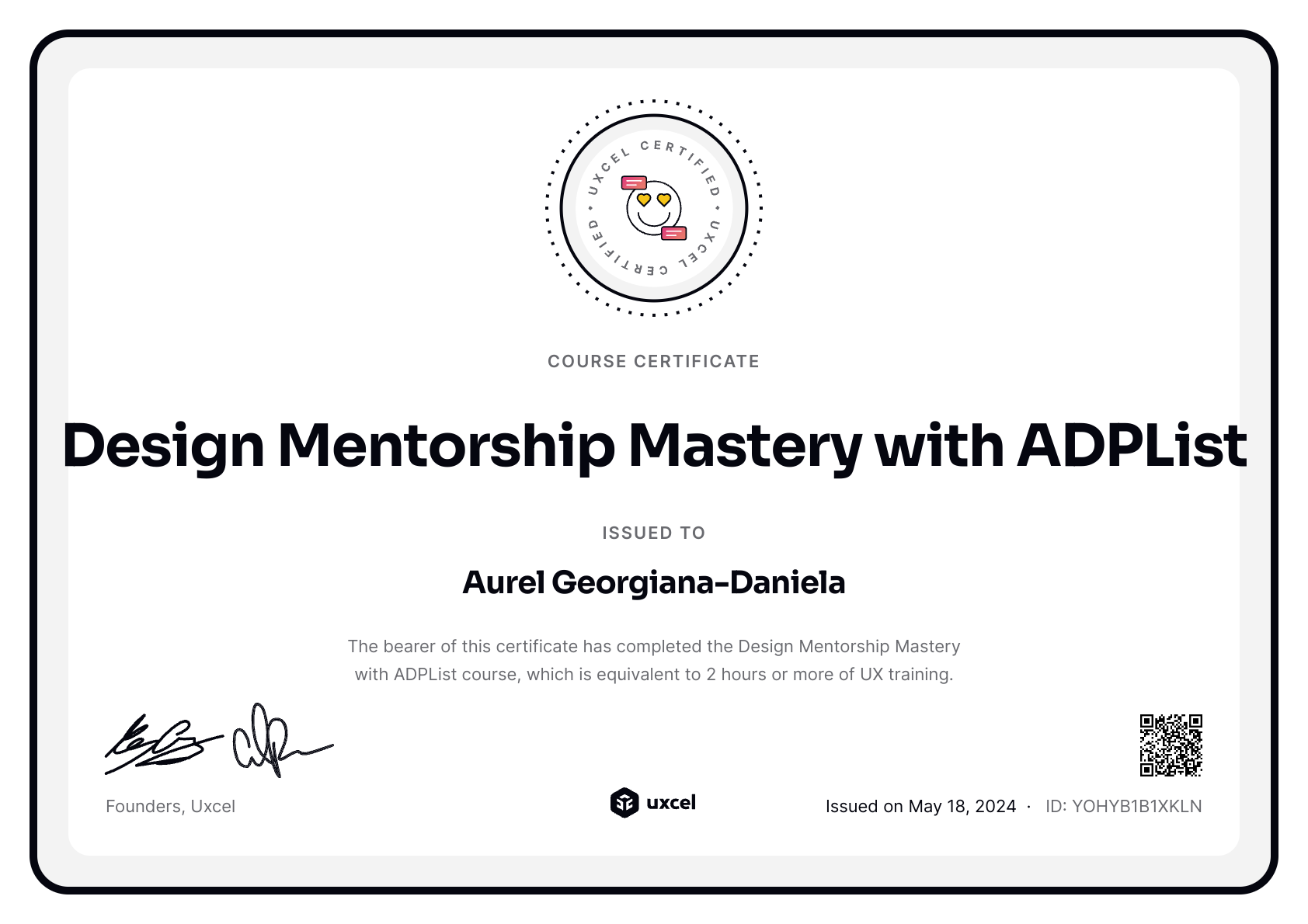 Aurel Georgiana-Daniela's certificate